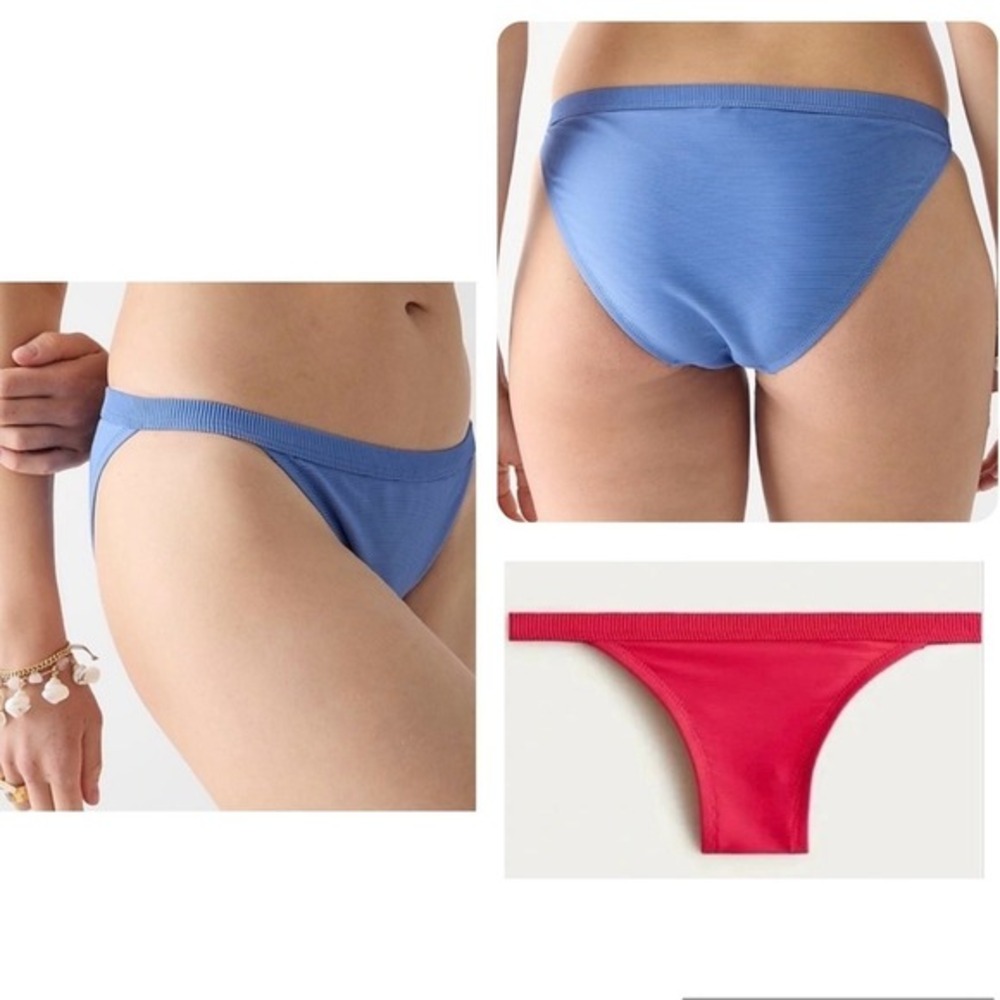 J. Crew‎ Ribbed-Trim Hipster Full-Coverage Bikini Bottom - Magenta Pink, Small